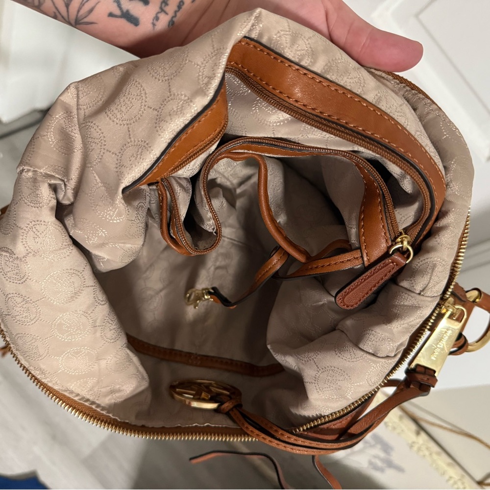 USED SLIGHTLY- Michael Kors Brown Crossbody Boho Leather Fringe Hobo Bag - Picture 4 of 11